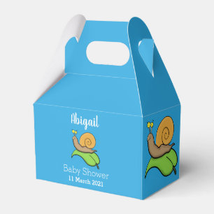 Cute, happy snail on a leaf cartoon illustration favour box