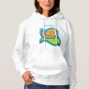 Cute, happy snail on a leaf cartoon illustration hoodie