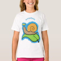 Cute, happy snail on a leaf cartoon illustration