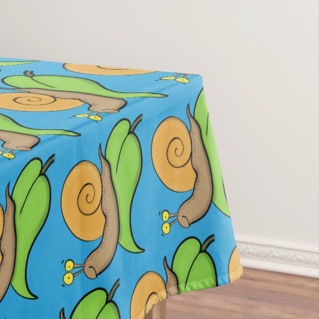 Cute, happy snail on a leaf cartoon illustration tablecloth (In Situ)