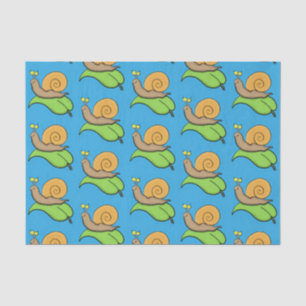 Cute, happy snail on a leaf cartoon illustration tissue paper