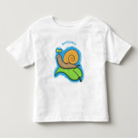Cute, happy snail on a leaf cartoon illustration