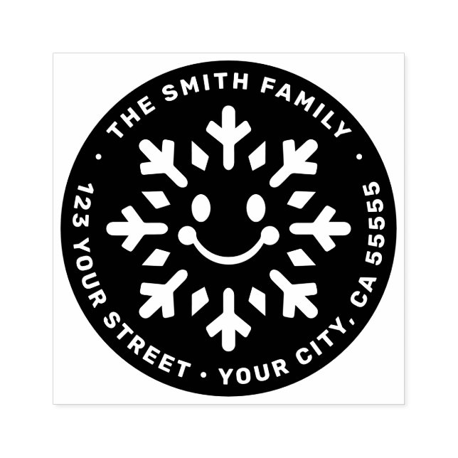 Cute happy snowflake kawaii return address rubber stamp (Imprint)