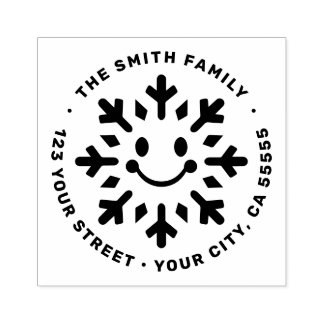 Cute happy snowflake return address rubber stamp