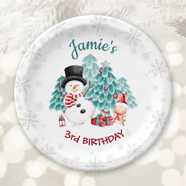 Cute Happy Snowman Christmas Birthday Party Paper Plate (Cute Happy Snowman Christmas Birthday Party Paper Plates)
