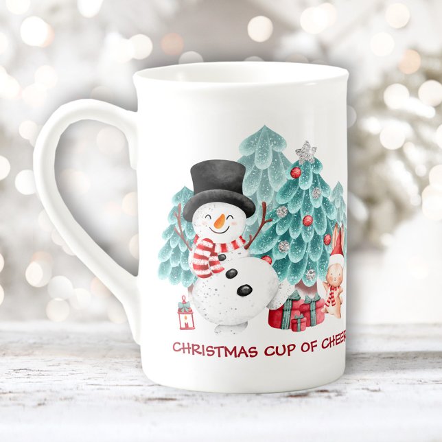 Cute Happy Snowman Christmas Name Bone China Mug (Cute Happy Snowman Christmas Name Bone China Mug)