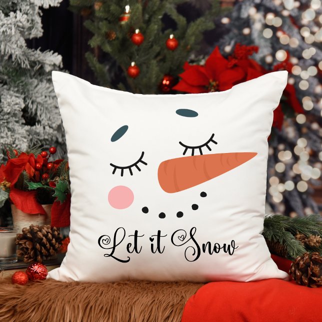 Cute Happy Snowman Face Let it Snow Holiday Cushion (Creator Uploaded)