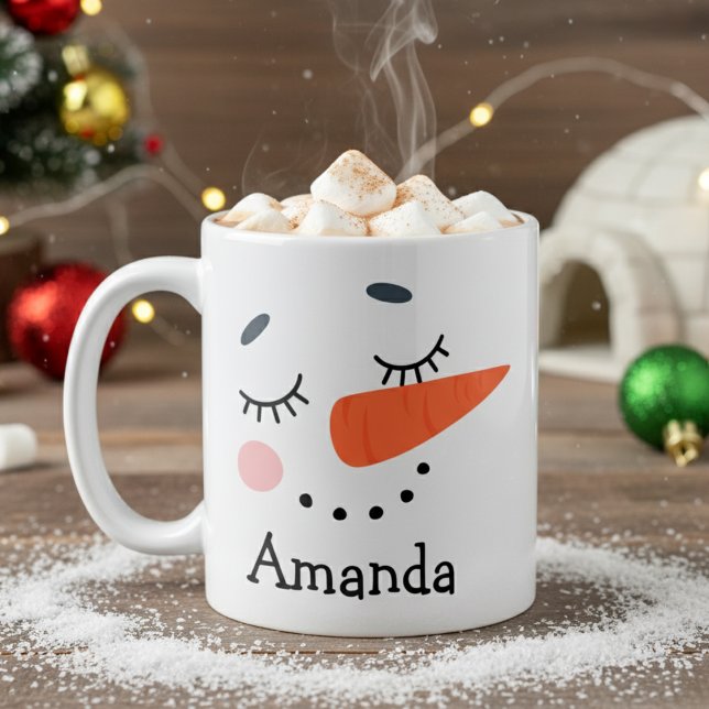 Cute Happy Snowman Face Personalised Holiday Coffee Mug (Cute Happy Snowman Face Personalized Holiday Coffee Mug - Makes a great gift for kids and adults!)