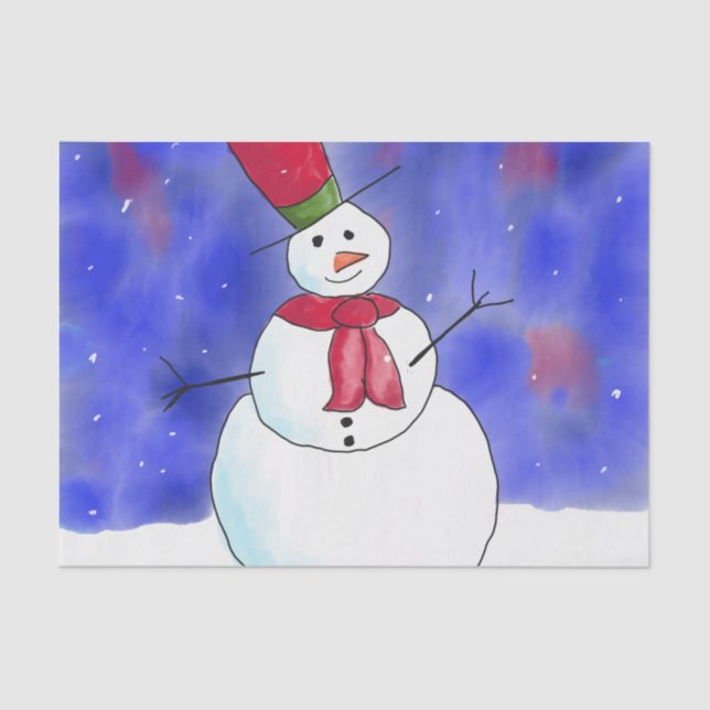 Cute Happy Snowman Illustration Tissue Paper (Front)