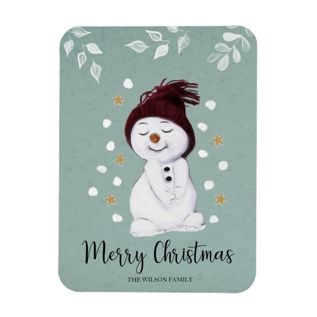 Cute Happy Snowman Winter Blue Christmas Magnet (Vertical)