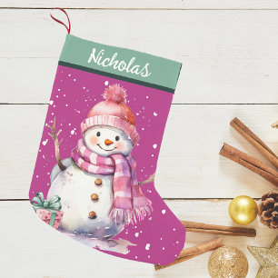 Cute Happy Snowman with Present For You Small Christmas Stocking