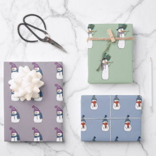 Cute Happy Snowman Wrapping Paper Set of 3