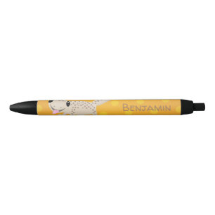 Cute happy spotted tan gecko cartoon illustration black ink pen