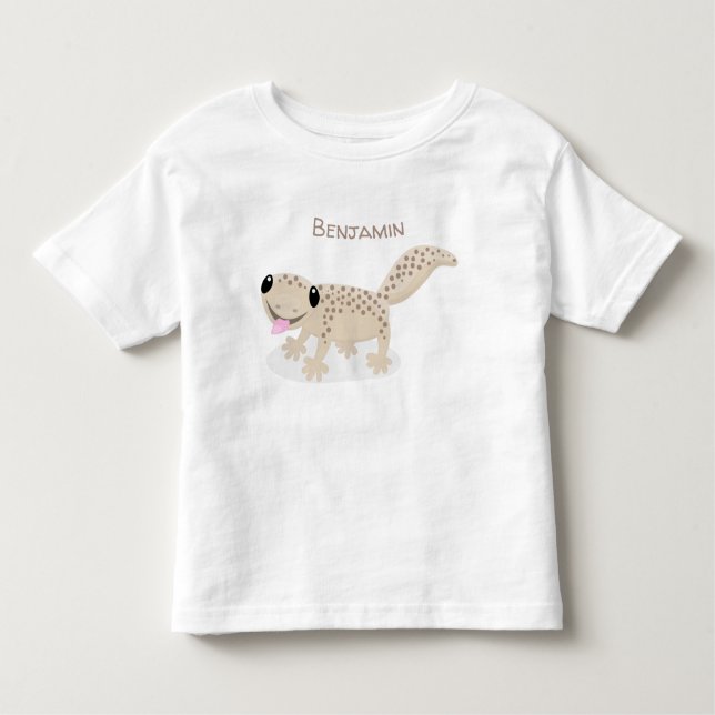 Cute happy spotted tan gecko cartoon illustration toddler T-Shirt (Front)