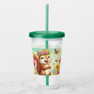 Cute, happy springtime squirrel  acrylic tumbler
