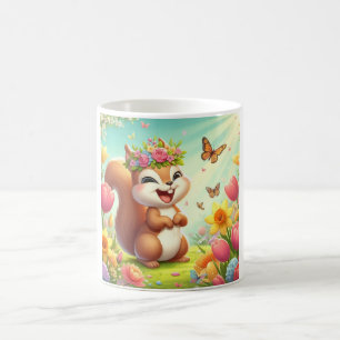 Cute, happy springtime squirrel coffee mug