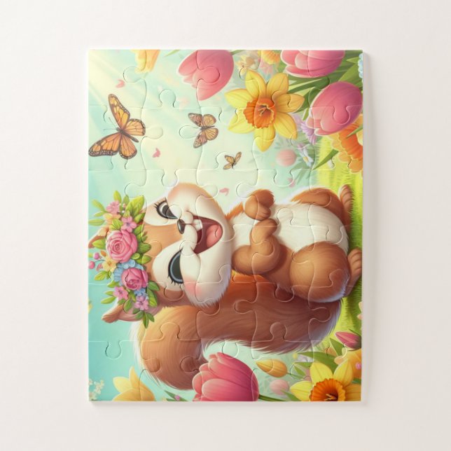 Cute, happy springtime squirrel  jigsaw puzzle (Vertical)