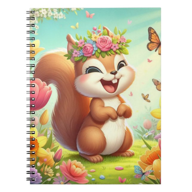 Cute, happy springtime squirrel  notebook (Front)