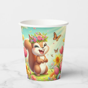 Cute, happy springtime squirrel paper cups