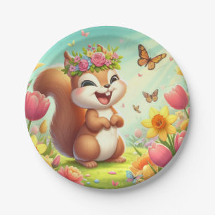 Cute, happy springtime squirrel  paper plate