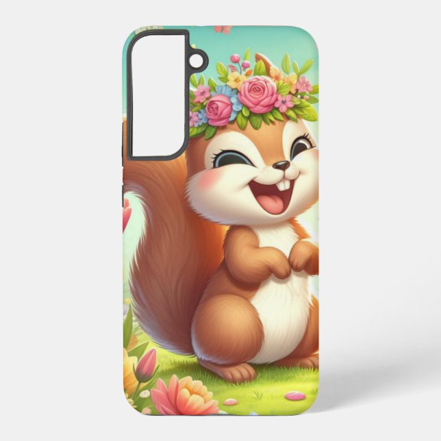 Cute, happy springtime squirrel  samsung galaxy s22+ case (Back)