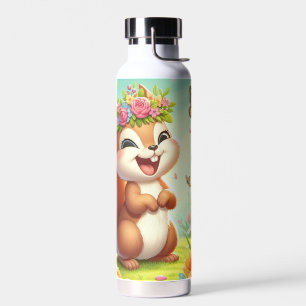 Cute, happy springtime squirrel  water bottle