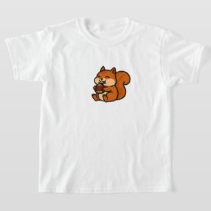 Cute Happy Squirrel Eating Acorn Cartoon Animal T-Shirt