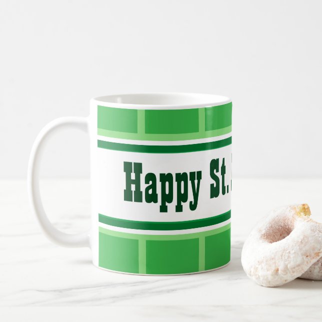 Cute Happy St. Patrick's Day Striped Green Coffee Mug (With Donut)