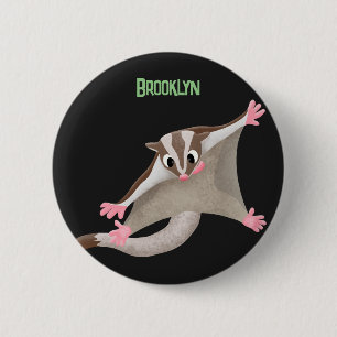 Cute happy sugar glider cartoon illustration 6 cm round badge