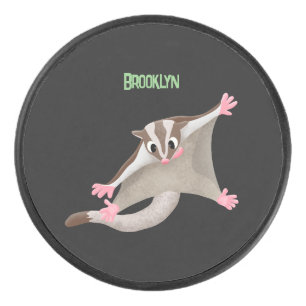Cute happy sugar glider cartoon illustration hockey puck