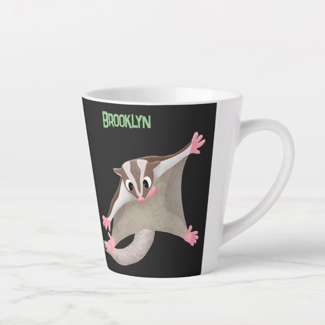 Cute happy sugar glider cartoon illustration latte mug (Right)