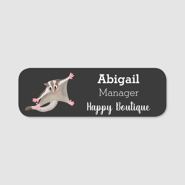 Cute happy sugar glider cartoon illustration name tag (Front)