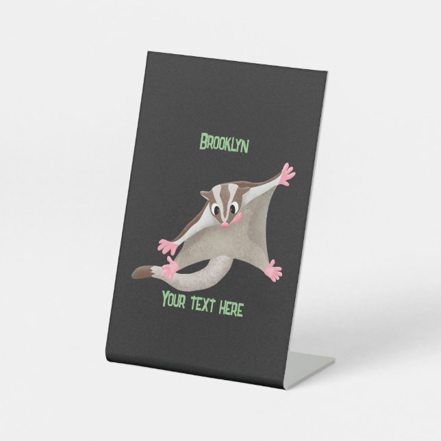 Cute happy sugar glider cartoon illustration pedestal sign (Front)