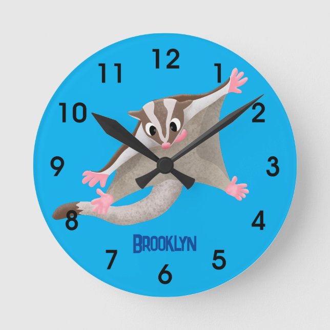 Cute happy sugar glider cartoon illustration round clock (Front)