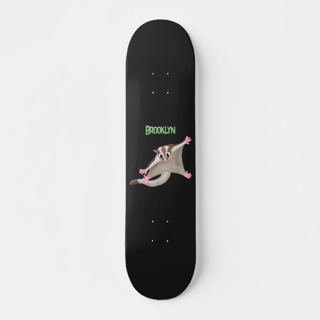 Cute happy sugar glider cartoon illustration skateboard (Front)