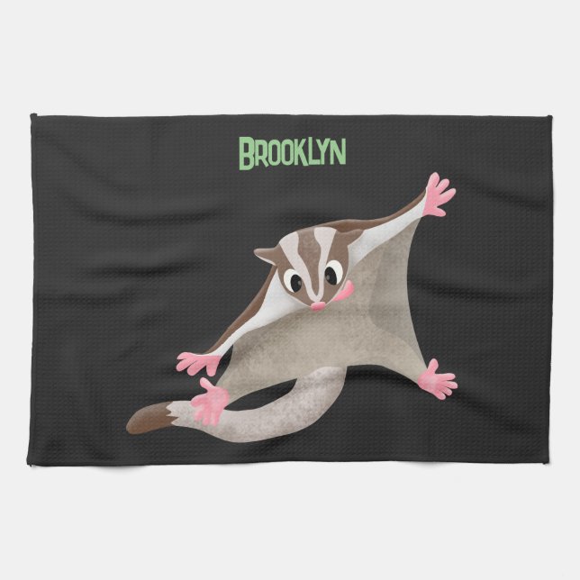 Cute happy sugar glider cartoon illustration tea towel (Horizontal)