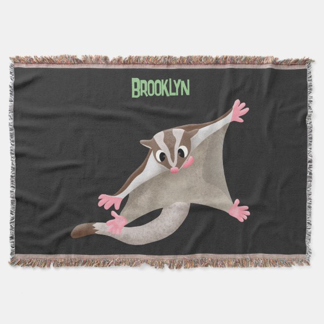 Cute happy sugar glider cartoon illustration throw blanket (Front)