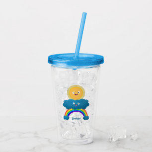 Cute happy sun cloud rainbow cartoon acrylic tumbler