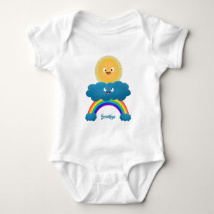 Cute happy sun cloud rainbow cartoon baby bodysuit