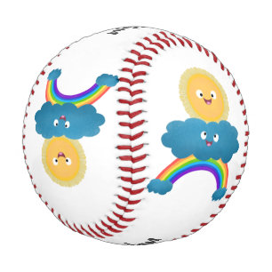 Cute happy sun cloud rainbow cartoon baseball