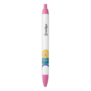 Cute happy sun cloud rainbow cartoon black ink pen