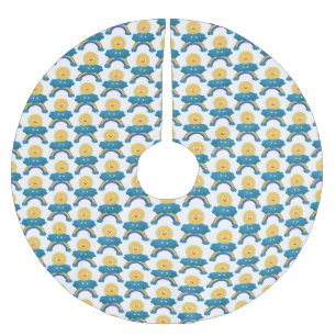Cute happy sun cloud rainbow cartoon brushed polyester tree skirt