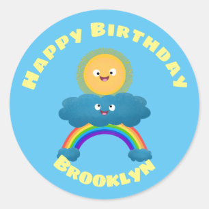 Cute happy sun cloud rainbow cartoon classic round sticker