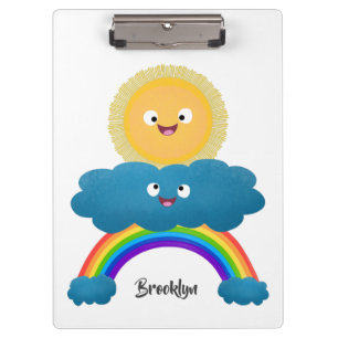 Cute happy sun cloud rainbow cartoon clipboard