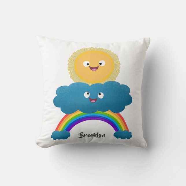 Cute happy sun cloud rainbow cartoon cushion (Front)