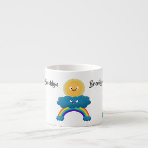 Cute happy sun cloud rainbow cartoon espresso cup