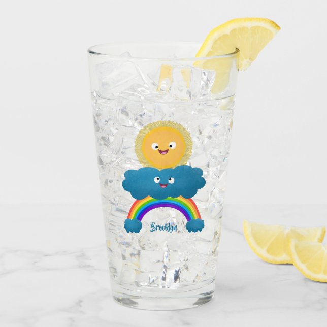 Cute happy sun cloud rainbow cartoon glass (Back Ice)