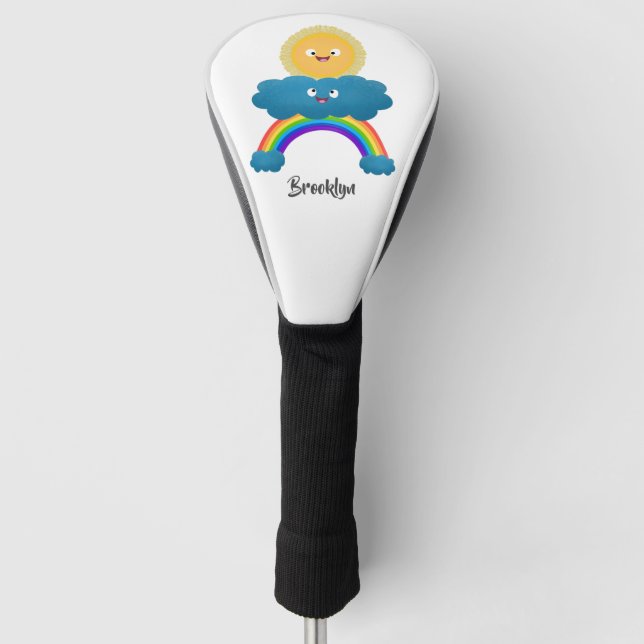 Cute happy sun cloud rainbow cartoon golf head cover (Front)