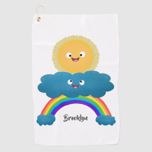 Cute happy sun cloud rainbow cartoon golf towel