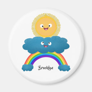 Cute happy sun cloud rainbow cartoon magnet